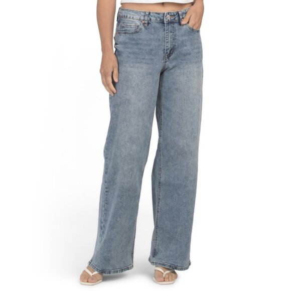 MADDEN GIRL Medium Wash Wide Leg Straight Jeans - Picture 1 of 1